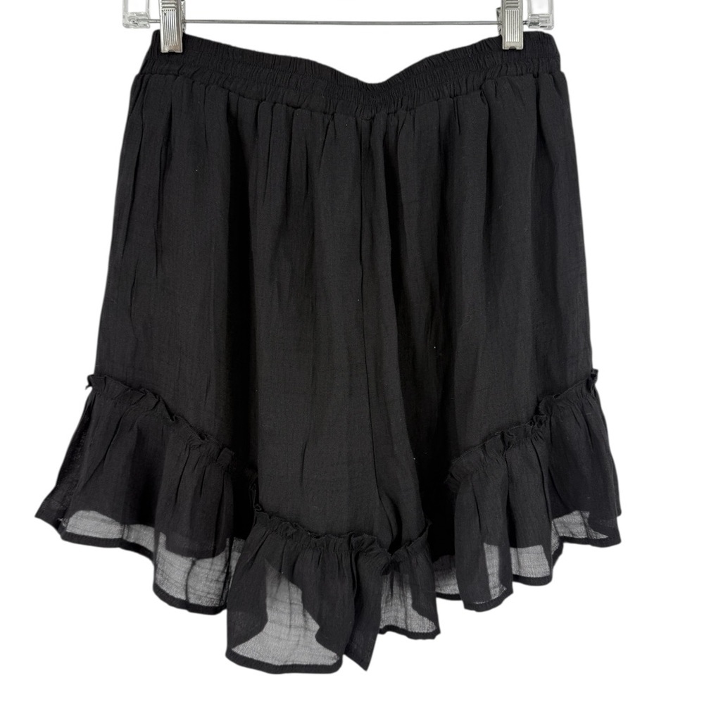 Black Ruffle Wrap Skort Women’s L – Layered Flowy Asymmetrical Mini Skirt Shorts - Picture 5 of 6